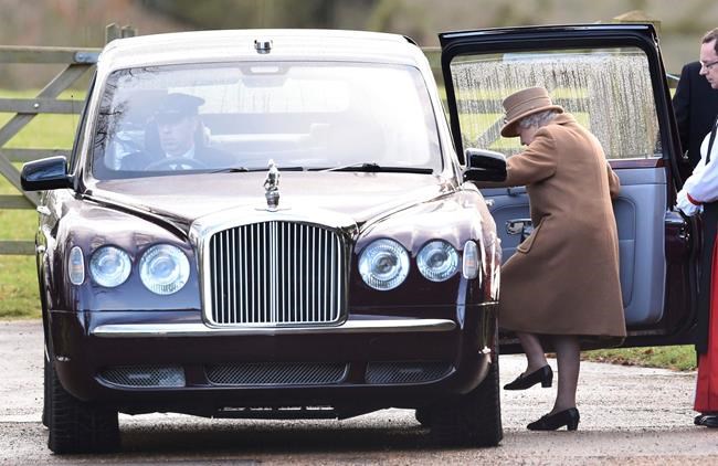 Britain's Queen Elizabeth II leaves after attending a morning church service at St Mary Magdalene Church in Sandringham, England, Sunday Jan. 12, 2020. Prince Harry and his wife Meghan have declared they will “work to become financially independent” as part of a surprise announcement saying they wish