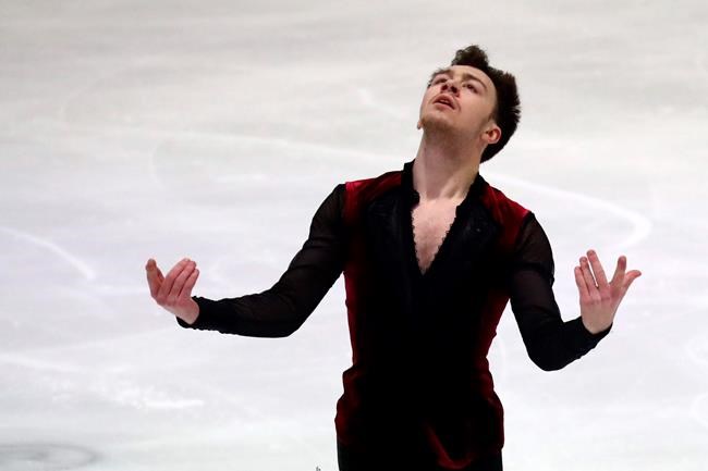 Dimitri Aliev of Russia performs during men's short program at the ISU European figure skating championships in Graz, Austria, Wednesday, Jan. 22, 2020. (AP Photo/Matthias Schrader)