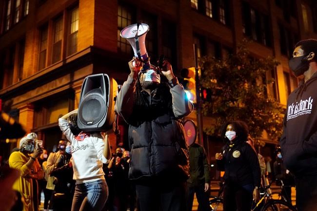 Demonstrators march to urge that all votes be counted, Wednesday, Nov. 4, 2020, in Philadelphia, following Tuesday's election. (AP Photo/Matt Slocum)