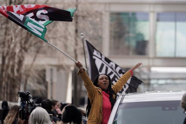 Peoplke cheer after a guilty verdict was announced at the trial of former Minneapolis police Officer Derek Chauvin for the 2020 death of George Floyd, Tuesday, April 20, 2021, in Minneapolis, Minn. Former Minneapolis police Officer Derek Chauvin has been convicted of murder and manslaughter in the death of Floyd. (AP Photo/Morry Gash)