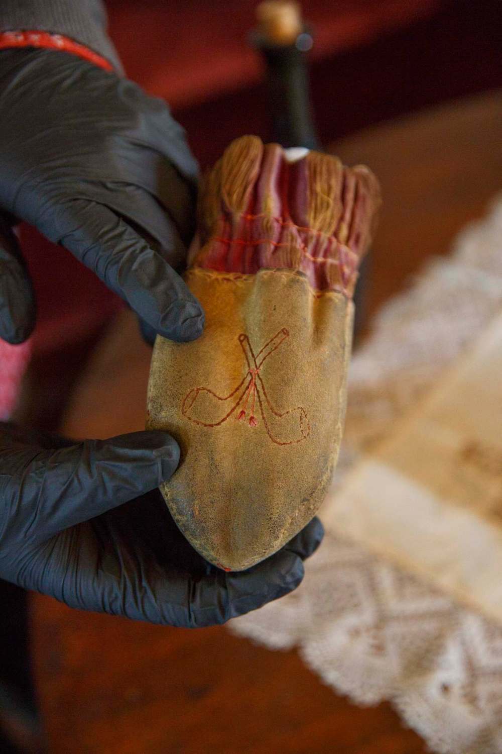 A leather tobacco pouch that belonged to Colin Inkster. (Mike Deal / Winnipeg Free Press)