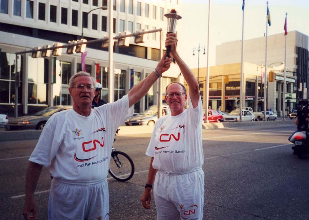 Supplied
Drybrough and friend and fellow track star Jack Smyth were torch bearers for the 1999 Pan Am Games in Winnipeg.
