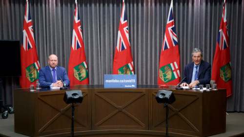 MIKE DEAL / WINNIPEG FREE PRESS FILES
MIKE DEAL / WINNIPEG FREE PRESS FILES
Dr. Brent Roussin, left, and Premier Brian Pallister.