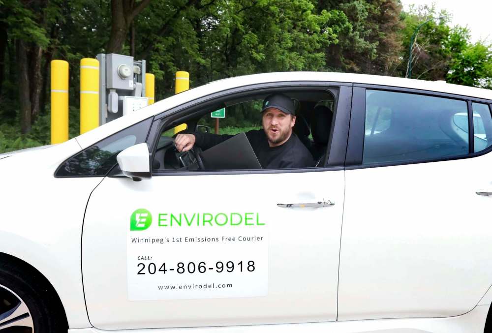 Sholikovski's Nissan Leaf can get nearly 400 kilometres out of a single charge from a port in his garage. (Ruth Bonneville / Winnipeg Free Press)