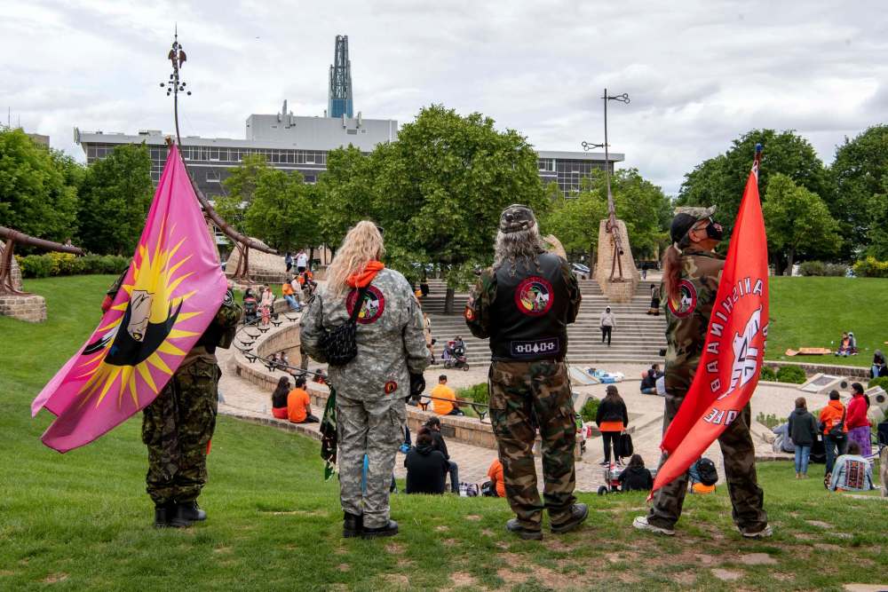 People gather at the Oodena Celebration Circle at The Forks on National Indigenous Day. (Alex Lupul / Winnipeg Free Press)