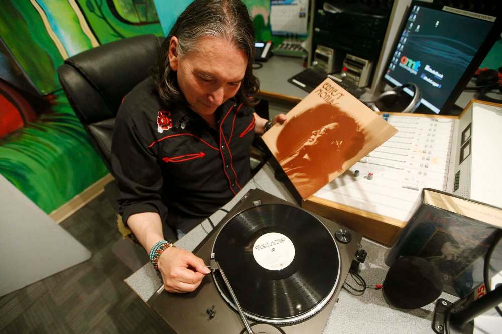 JOHN WOODS / WINNIPEG FREE PRESSDave McLeod, CEO of NCI-FM, and some of his record collection, are photographed at the radio station in Winnipeg Monday, June 28, 2021. McLeod owns one of the largest collections of indigenous music, thousands of albums, 45s and CDs of artists dating back to the 30s and 40s.
Reporter: Sanderson