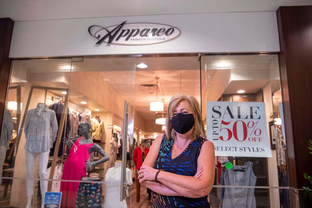 ALEX LUPUL / WINNIPEG FREE PRESS
‘There’s days and days where not a single soul walks into the concourse,’ says Janet Smith, co-owner of Appareo Fashion Boutique in downtown Winnipeg.
