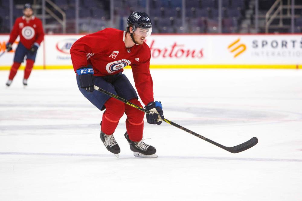 MIKE DEAL / WINNIPEG FREE PRESS
Defenceman Dylan Samberg is expected to make his long-awited NHL debut when the Jets take on the Red Wings in Detroit on Thursday.