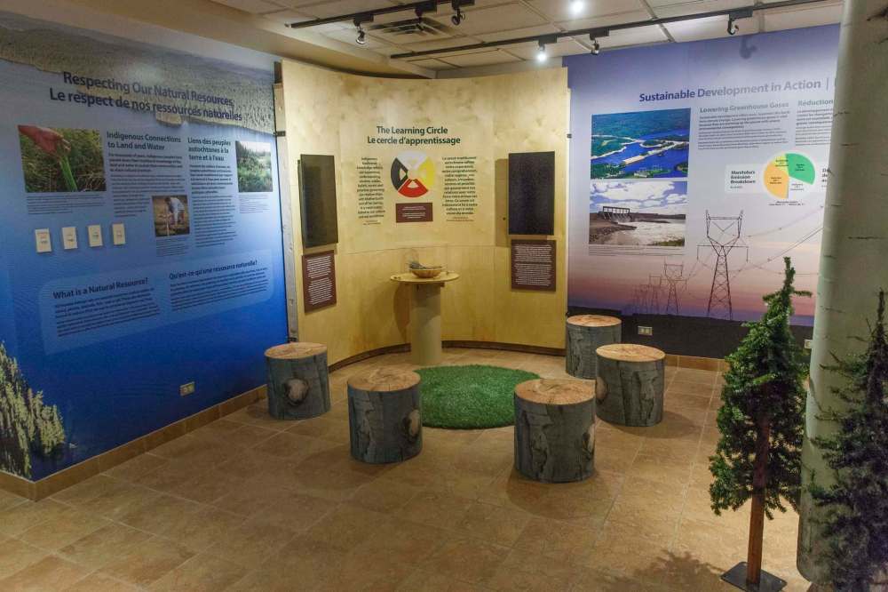 MIKE DEAL / WINNIPEG FREE PRESS
A learning circle that tours use to watch videos and talk about the impact hydro development has had on the province.