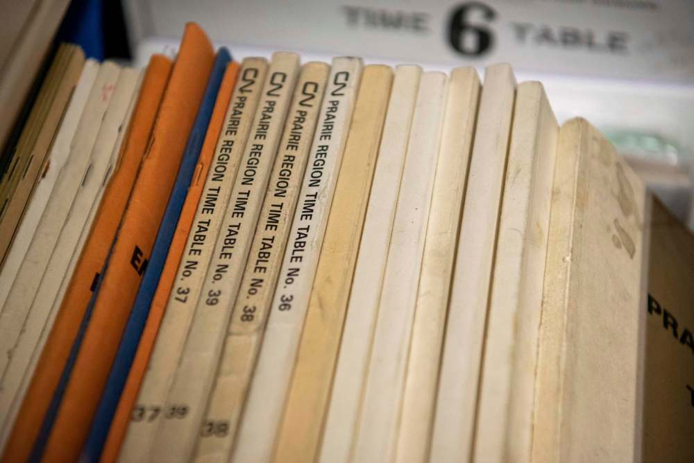 Railway employee operating timetables are just some of the artifacts kept at the museum. (Alex Lupul / Winnipeg Free Press)
