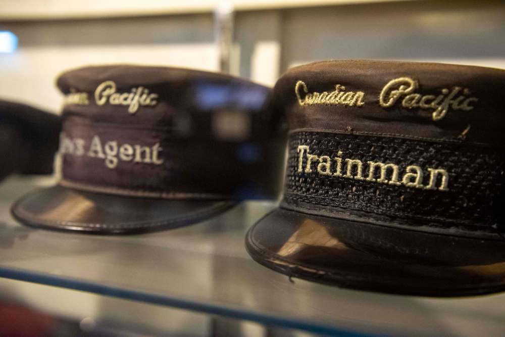 Canadian Pacific Railway caps on display at the museum. (Alex Lupul / Winnipeg Free Press)