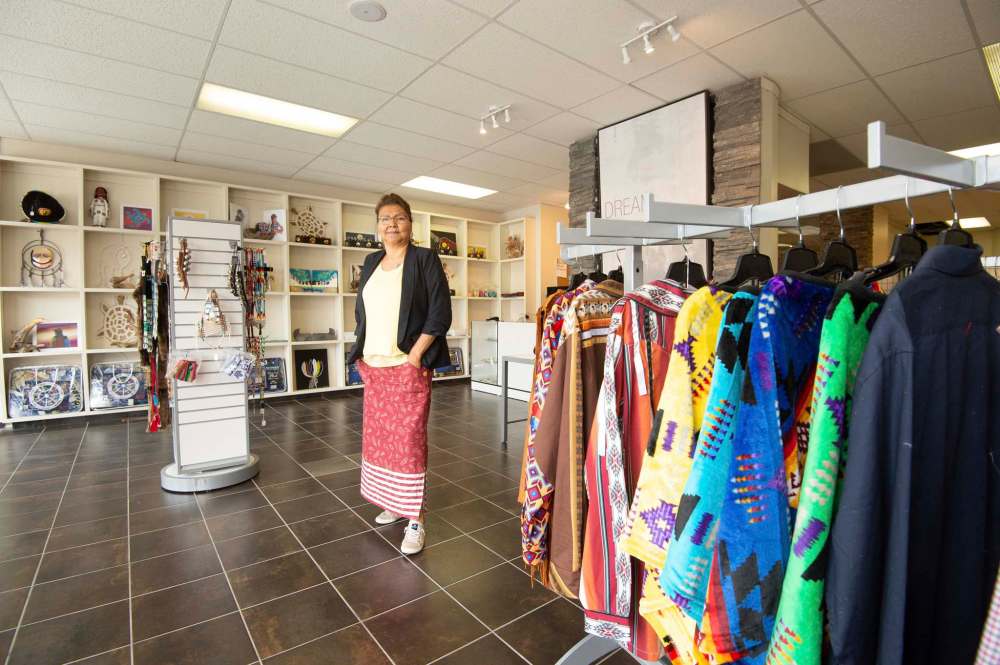 April Tawipisim is the owner of Turtle Woman Indigenous Wear, a shop specializing in Indigenous clothing and jewelry located at 1116 Portage Ave. (Mike Sudoma / Winnipeg Free Press)