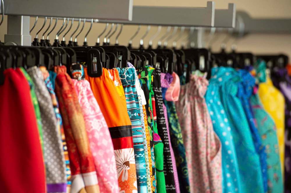 The skirts at Turtle Woman Indigenous Wear come in an eye-catching rainbow of colours. (Mike Sudoma / Winnipeg Free Press)
