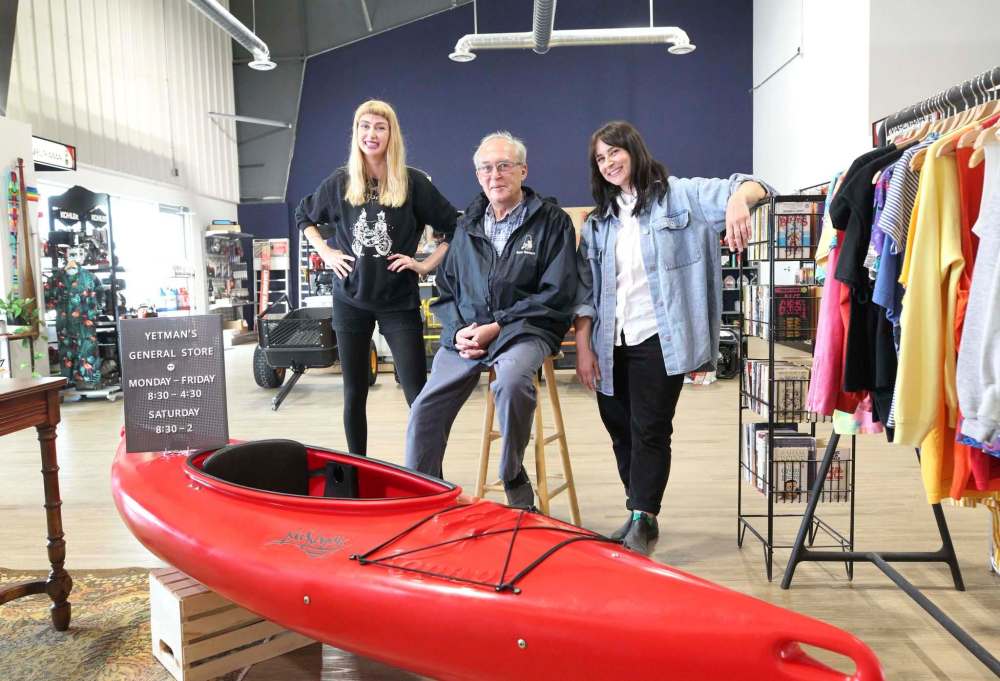 Owner Norm Yetman with daughters Kristen Yetman (left) and Megan Yetman in their store. Norm and his brother, Keith Yetman, own the store and Norm’s daughters manage the new boutique inside the store. (Ruth Bonneville / Winnipeg Free Press)