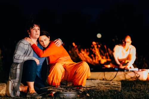 J Senft Photography
Alissa Watson (left) and Mel Marginet perform in Theatre By the River&rsquo;s production of Meet Me at Dawn staged along the bank of the Red River near Whittier Park.