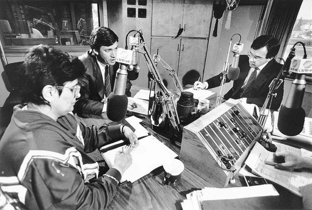 Sharon Carstairs (from left), Gary Doer and Filmon battled during the 1988 Manitoba Provincial Election, which resulted in a Conservative minority government. (Wayne Glowacki / Winnipeg Free Press files)