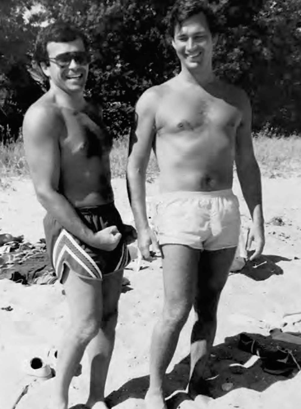 Gary Filmon (left) with Gary Doer on the beach at Gimli in the 1980s. (Supplied)