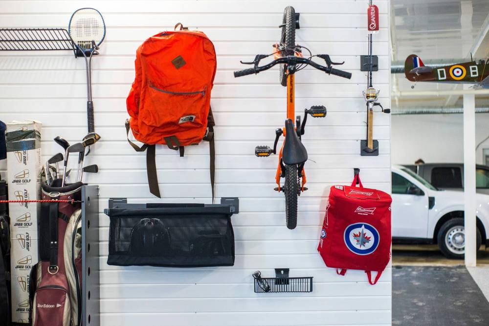 MIKAELA MACKENZIE / WINNIPEG FREE PRESS
Garage Living offers a slat storage system to tidy your workspace.