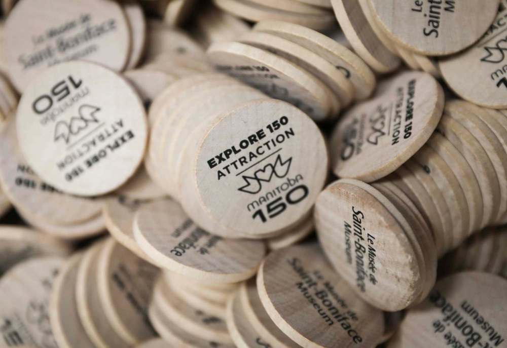 A bucket of Manitoba 150 chips found in the backroom of the museum. (Jessica Lee / Winnipeg Free Press)