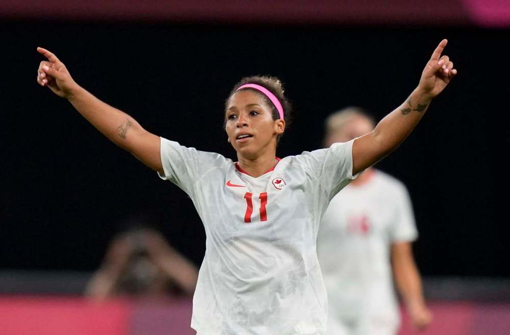 Silvia Izquierdo / The Associated Press files
Desiree Scott celebrates at the end of a women's soccer match against Chile at the 2020 Summer Olympics in Sapporo, Japan.