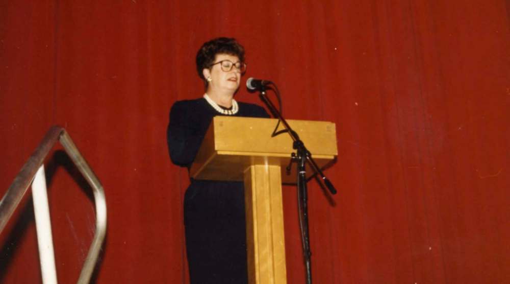 SUPPLIED
Barbara during speech as school trustee