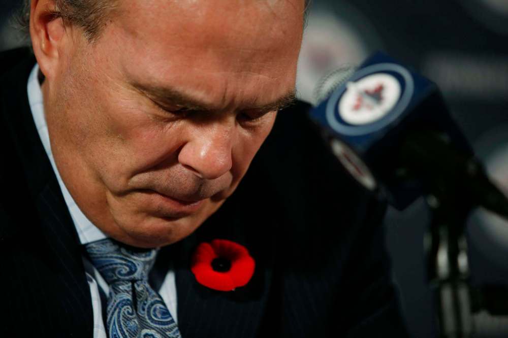 Winnipeg Jets General Manager Kevin Cheveldayoff takes a moment. (John Woods / Winnipeg Free Press)
