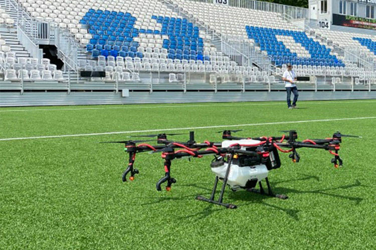 SUPPLIED
EarthEx Geophysical Solutions has acquired the Canadian rights to a technology that can put electro-static charges in liquid and deploy it with drones for precision spraying of disinfectants.