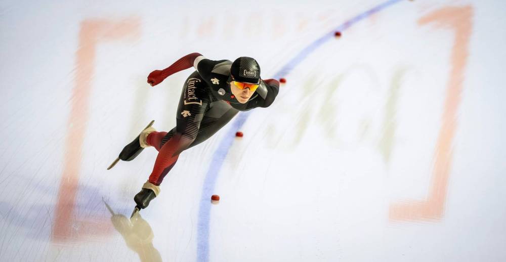 Alexa Scott skates in the 1500m Division B race during the ISU speed skating World Cup at the Olympic Oval in Calgary in December. (Dave Holland / Speed Skating Canada)