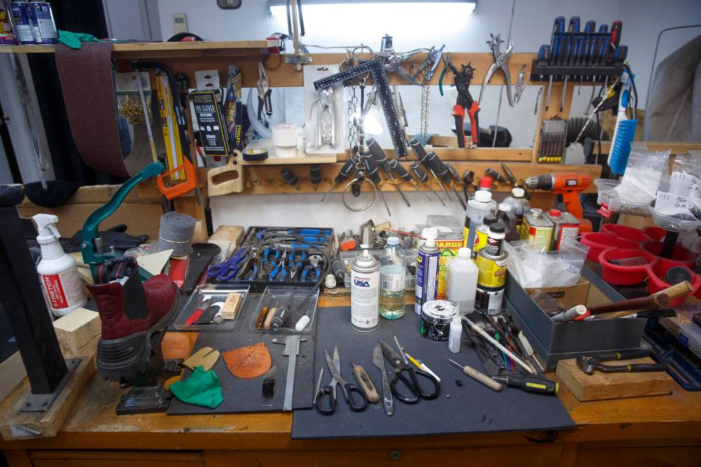 MIKE DEAL / WINNIPEG FREE PRESS
Nikolay’s work bench; it may look cluttered, but he knows where everything is.