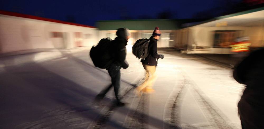 Bangladeshis Subir Barman (left) and Shahadat Hossain were found walking around Emerson in March 2017 by two people out for a walk. (Phil Hossack / Winnipeg Free Press files)