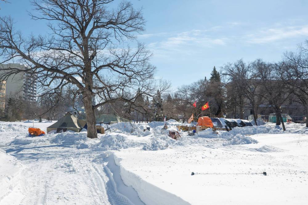 MIKE DEAL / WINNIPEG FREE PRESS
The remaining tents at the sacred fire camp.
