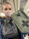 SUPPLIED
Feigala Khaverman with tactical medical bags (first aid kits) being made for volunteers and paramedics in Ukraine.