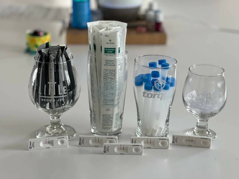 SUPPLIED
Winnipegger Nicole Woelke and her daughter Ella made a “rapid testing bar featuring our favourite local brewers.”