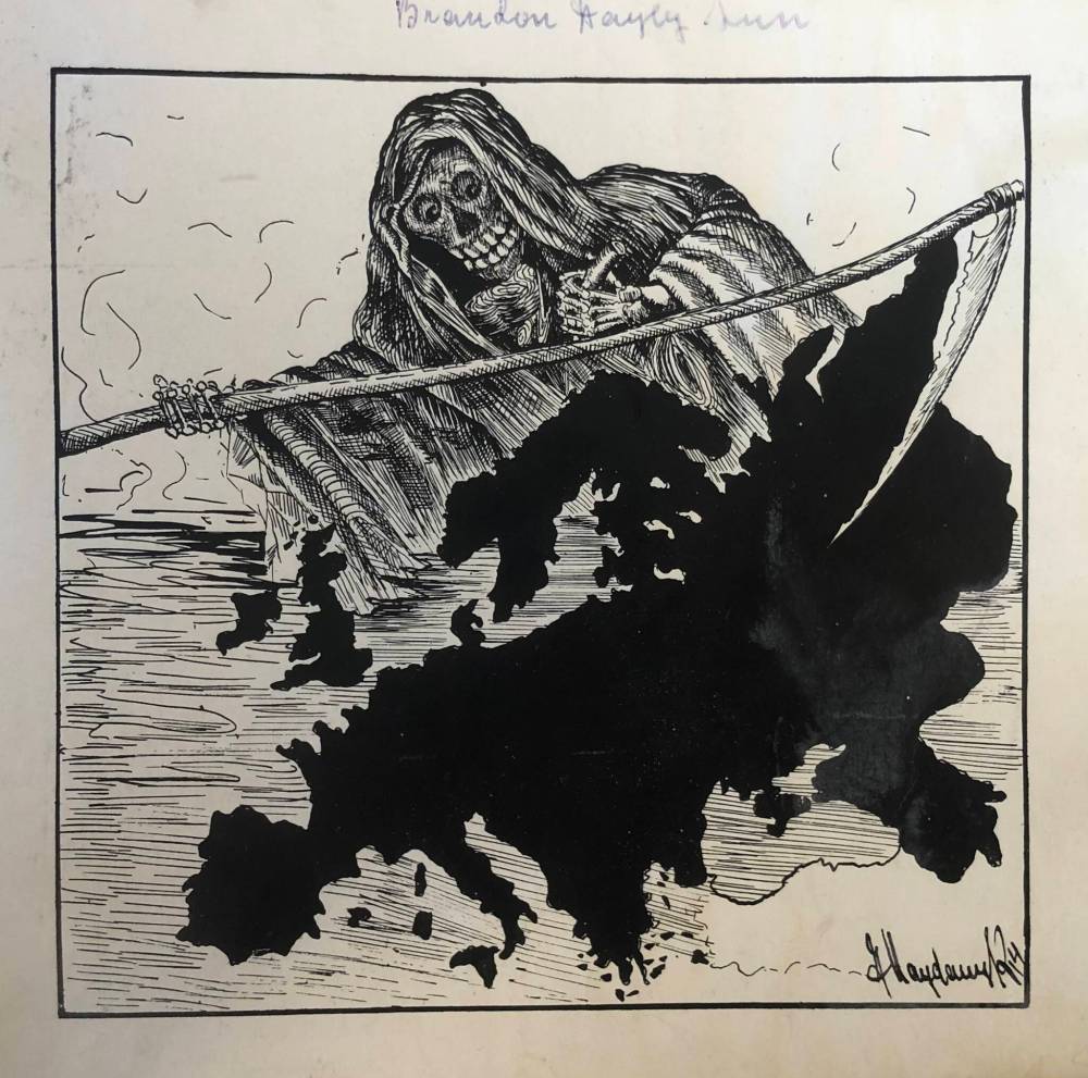 Supplied
In this First World War cartoon published in the Brandon Daily Sun, the grim reaper looms over Ukraine.