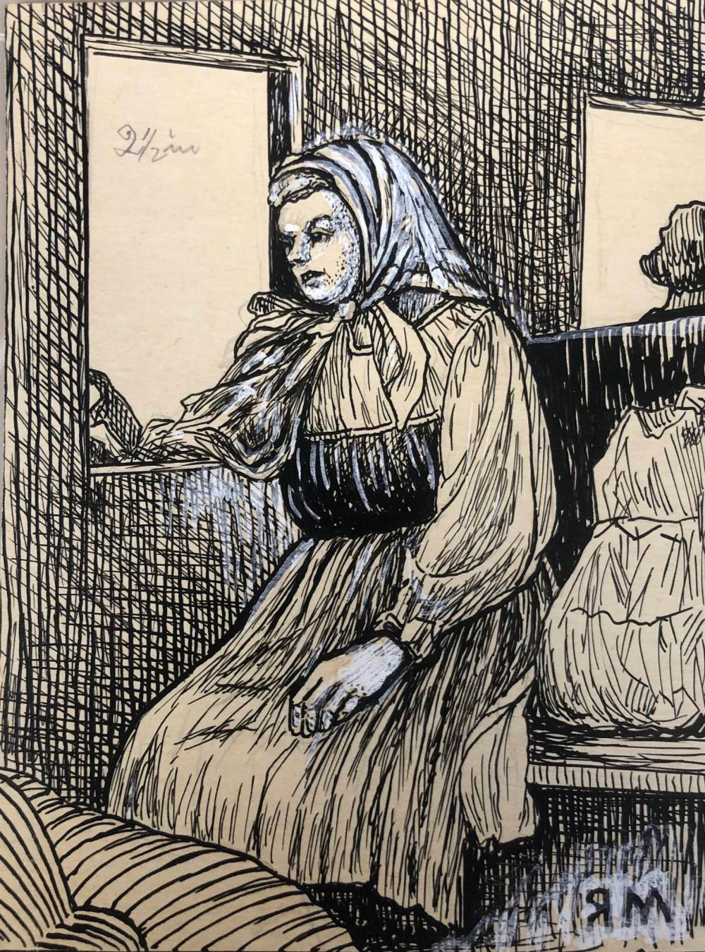 Supplied
Maydanyk captured the immigrant experience in his art, including in this drawing of a Ukrainian settler on a Prairie train.