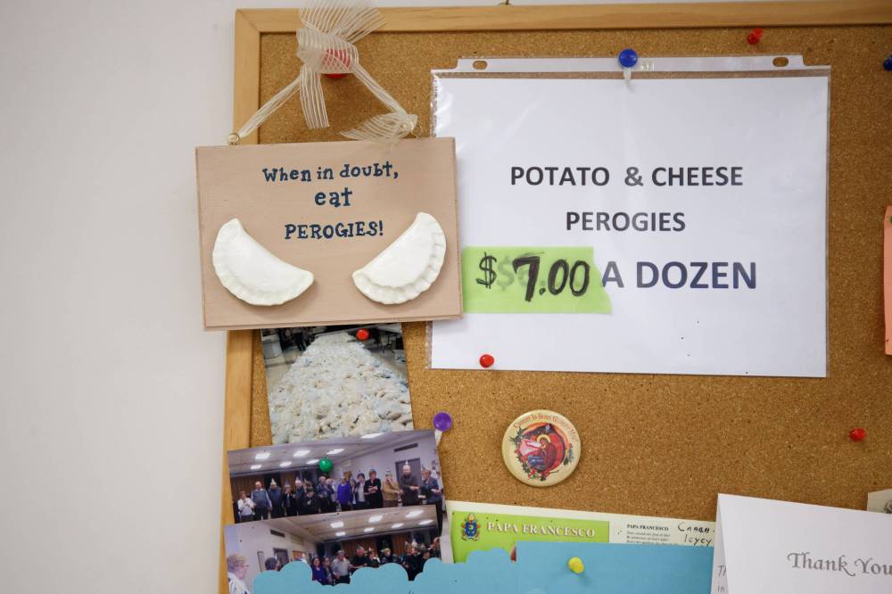 MIKE DEAL / WINNIPEG FREE PRESS For the last few weeks, the church has been donating $1 from every dozen perogies sold to the Catholic Near East Welfare Association, a church-based international humanitarian organization.