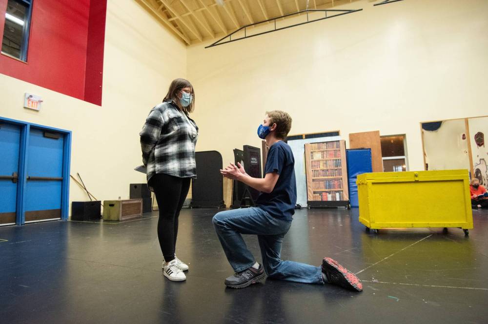 Mike Sudoma / Winnipeg Free Press
From left: Agnes (Emily Adam) and Miles (Miloš Simkulet) act out a scene from the upcoming MTYP Young Company’s production, She Kills Monsters.