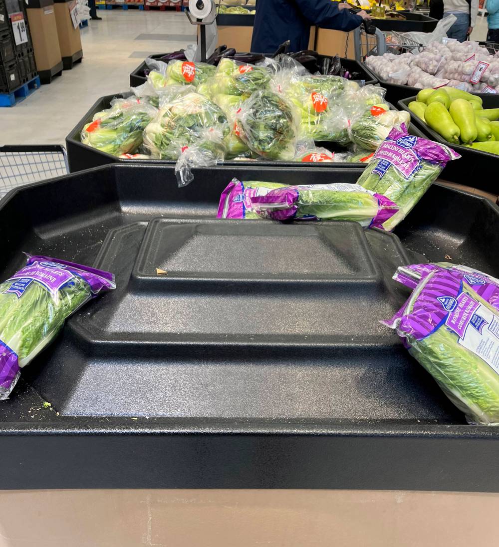GABRIELLE PICHE / WINNIPEG FREE PRESS
Empty produce shelves at the Superstore on McPhillips Street.