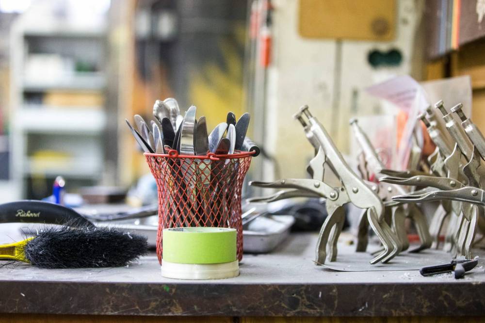 MIKAELA MACKENZIE / WINNIPEG FREE PRESS
Some of Banack’s acrylic tank-building tools and nets.