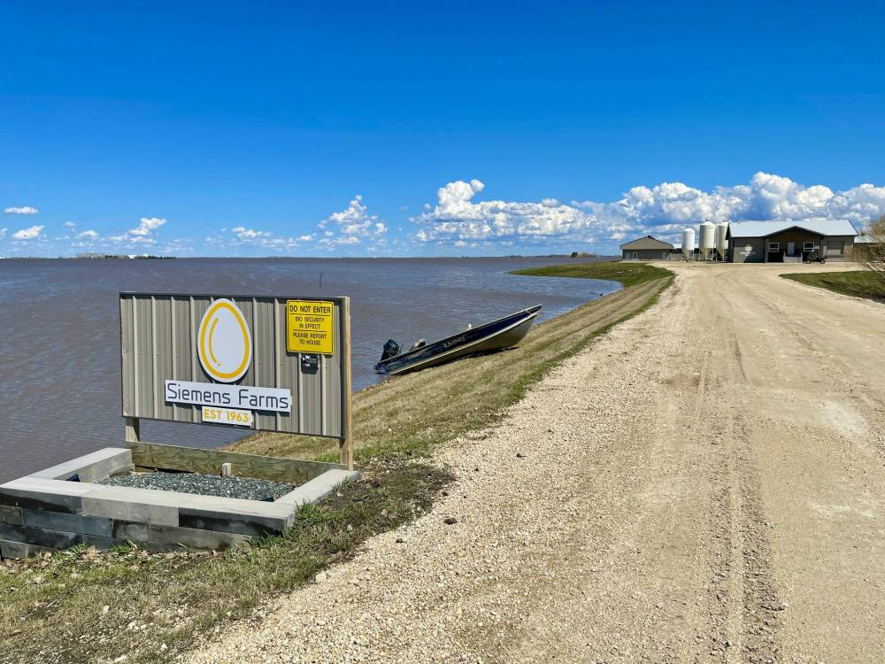 Harley Siemens photo
Floodwater surrounds Siemens Farms, an egg producer in the Rural Municipality of Morris, as the area prepares for the Red River to crest.