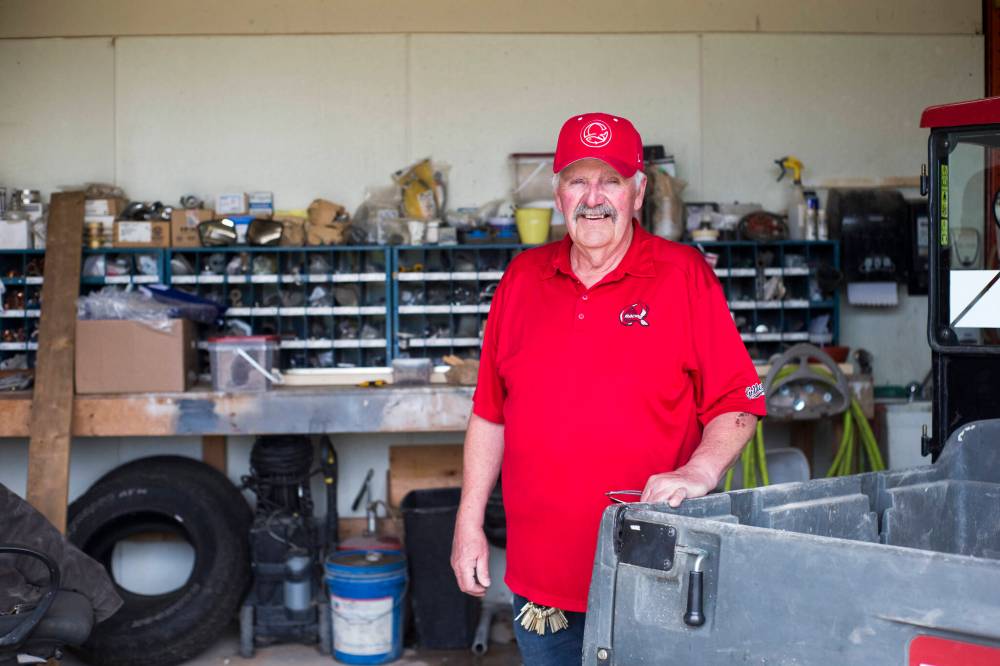 Don Ferguson in his garage at Shaw Park. (Mikaela MacKenzie / Winnipeg Free Press)