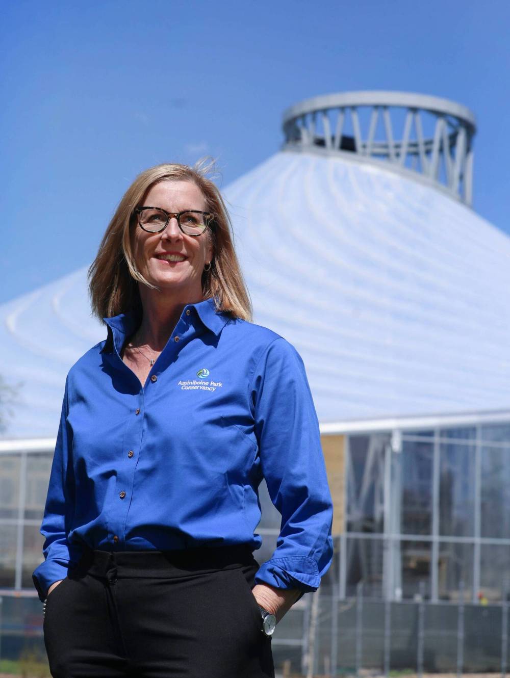 RUTH BONNEVILLE / WINNIPEG FREE PRESS
‘I can’t wait till people are able to enjoy this building,’ Margaret Redmond says of the Leaf, set to open later this year. ‘I still gasp when I walk in that building — it is so beautiful, it is so inspiring.’