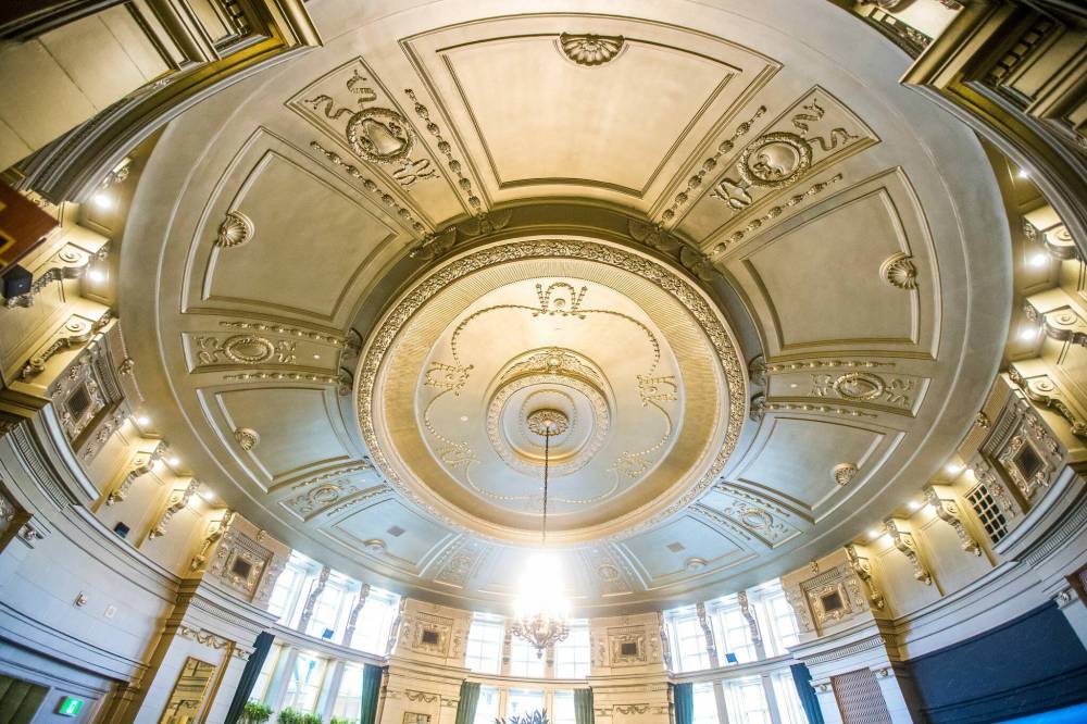 MIKAELA MACKENZIE / WINNIPEG FREE PRESS
The room’s stunning ceiling had to be extensively restored after a leak damaged the plaster.