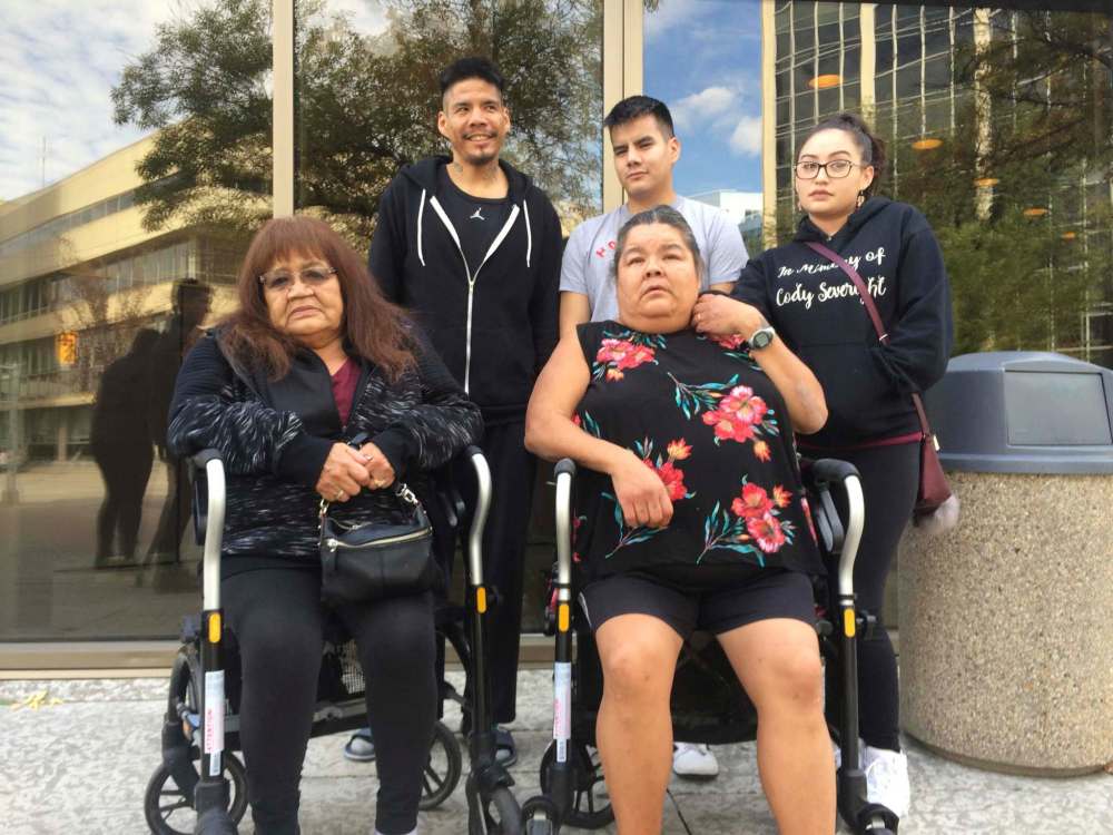 KATIE MAY / FREE PRESS FILES
Cody Severight’s family was present in court in 2019 to show their support for his memory. In front, from left: Severight’s grandmother Gloria Lebold and his aunt Nancy Gabriel. Back row: Curtis Severight, Tyler Severight and Jasmine Kithithee – Cody’s brothers and ex-girlfriend.