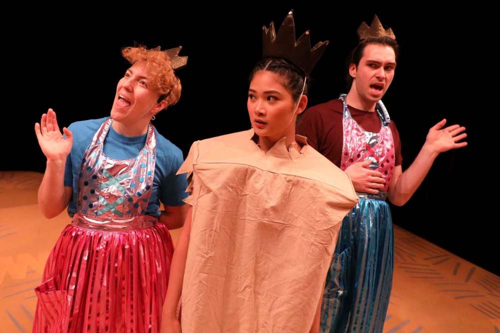 Actor Burdon (centre), with Sousa and Cayetano, is excited to inhabit the kingdom Watson has created. (Leif Norman photo)