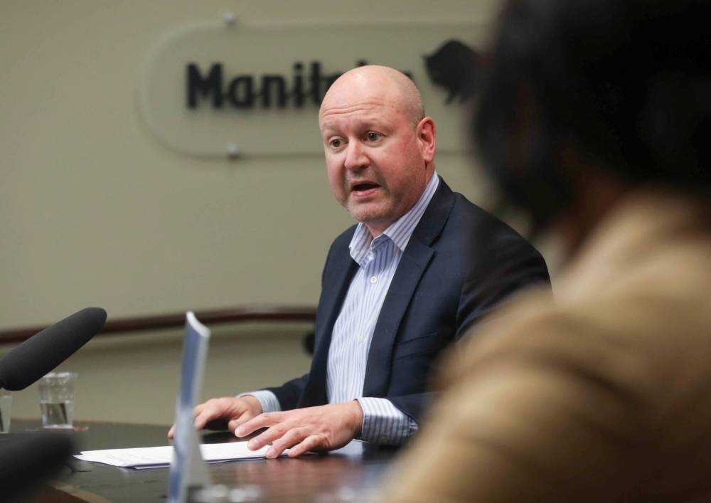 RUTH BONNEVILLE / WINNIPEG FREE PRESS Manitoba’s minister of health Audrey Gordon, and Chief provincial public health officer Dr. Brent Roussin, held a press briefing on new health orders to take place for 3 weeks over the Christmas holidays Friday afternoon.
