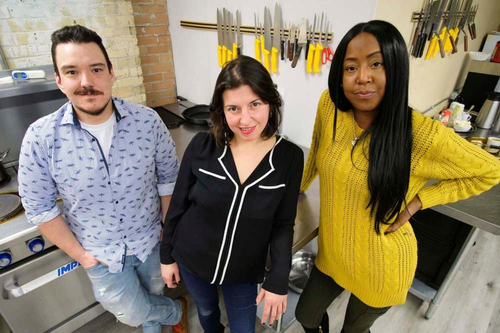 From left: Chefs Watson, Rachel Sansregent and Melissa Brown will be cooking for the Ishkode Indigenous Cuisine Pop-Up as part of Festival du Voyageur. (Daniel Crump / Winnipeg Free Press)