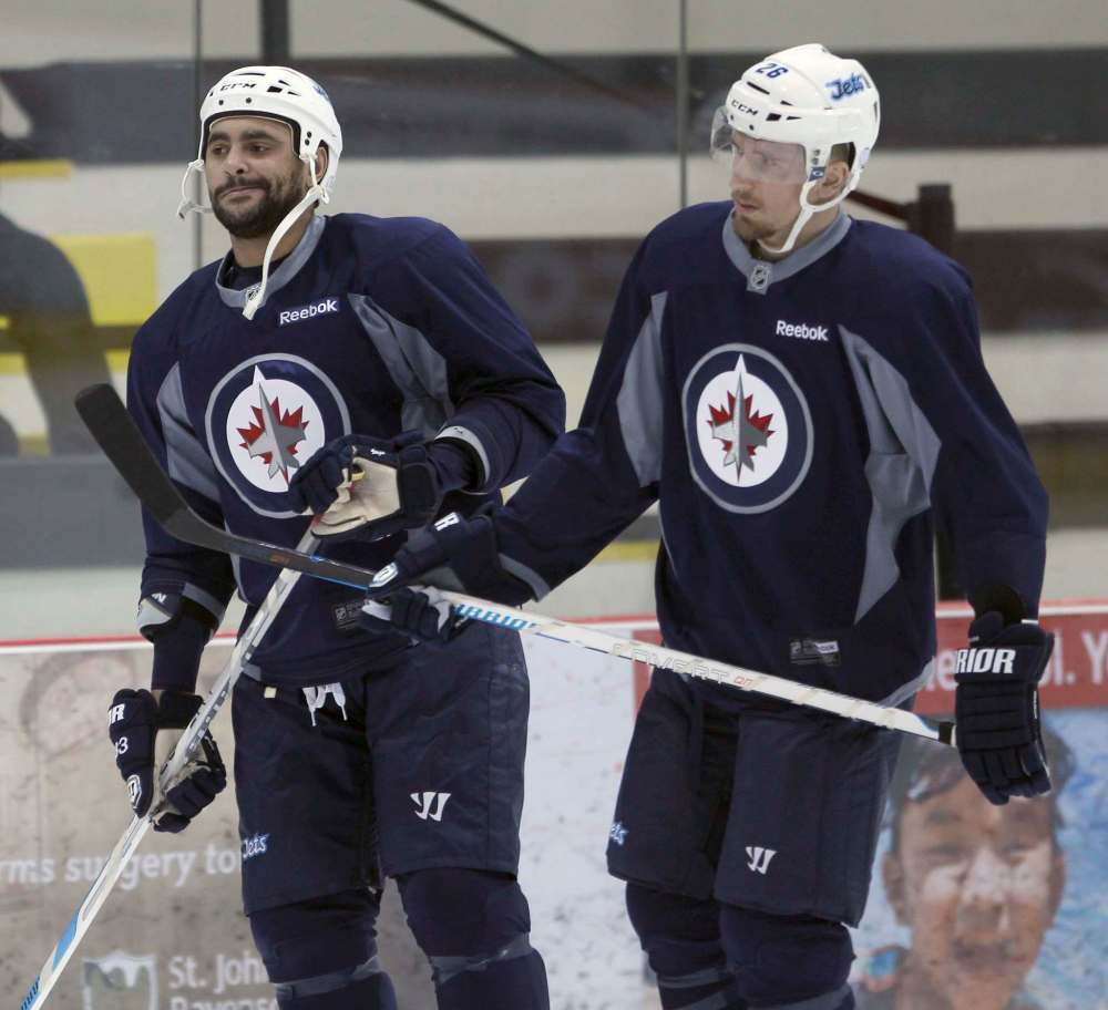 Dustin Byfuglien shouldn't be thought of as a villain, says Blake Wheeler. (Joe Bryksa / Winnipeg Free Press files)
