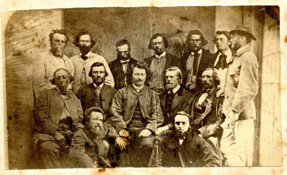 Louis Riel (centre) and provisional government members. In early 1870, Riel had ‘put himself once more at the head of the events in Red River.’ (University of Manitoba archives)