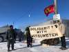 Demonstrators blocked a portion of the Canadian National rail line just north of Wilkes in Diamond about 25 kilometres west of Winnipeg on Wednesday, but were gone by Thursday. (Danielle DaSilva / Winnipeg Free Press)